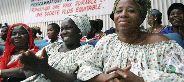 Women from all over Côte d'Ivoire gather to celebrate International Women's Day at the Palais de la Culture in Abidjan.