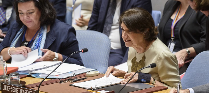 Under-Secretary-General for Political Affairs Rosemary A. DiCarlo briefing at the Security Council. UN Photo