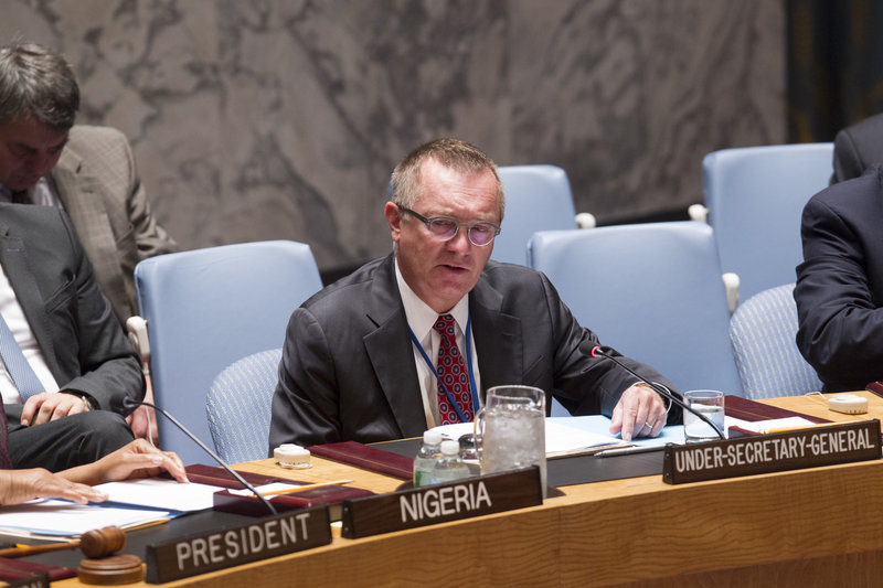 Jeffrey Feltman, Under-Secretary-General for Political Affairs, briefs the Security Council at its meeting on the situation in the Middle East, including the Palestinian question.