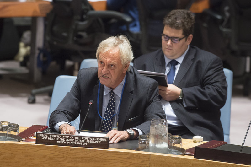 Nicholas Haysom, Special Representative of the Secretary-General and Head of the United Nations Assistance Mission in Afghanistan (UNAMA), addresses the Security Council meeting on the situation in that country and its implications for international peace and security.