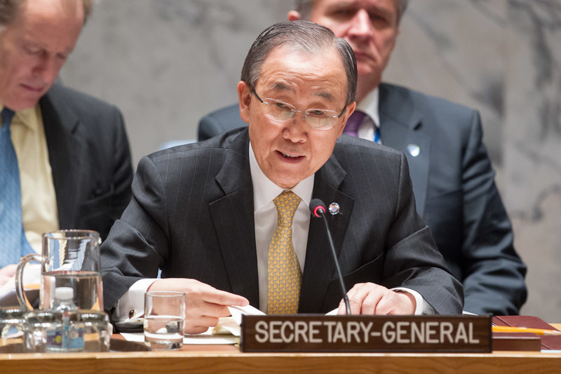 Secretary-General Ban Ki-moon briefs the Security Council during the meeting on the situation in the Middle East and Palestine.