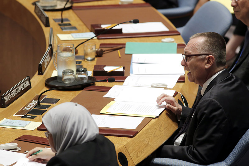 Jeffrey Feltman, Under-Secretary-General for Political Affairs, briefs the Security Council at its meeting meeting on the humanitarian, protection and security situation in the Lake Chad Basin in Africa.