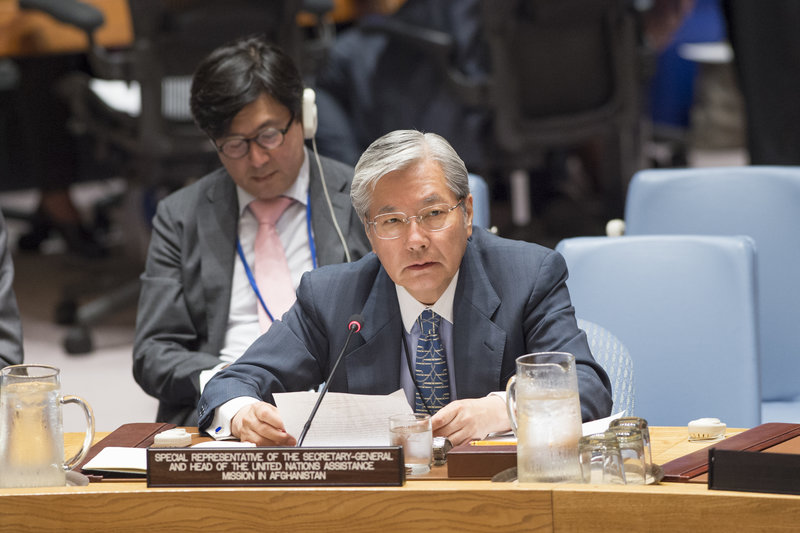 Tadamichi Yamamoto, Special Representative of the Secretary-General and Head of the United Nations Assistance Mission in Afghanistan (UNAMA), addresses the Security Council meeting on the situation in Afghanistan and its implications for international peace and security.