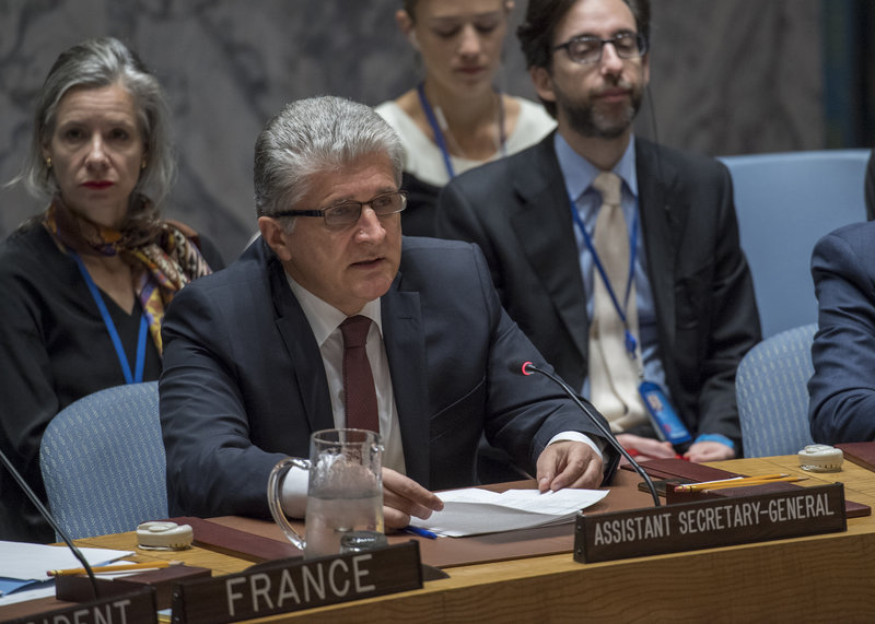 Miroslav Jenča, Assistant Secretary-General for Political Affairs, briefs the Security Council meeting on the situation in the Middle East, including the Palestinian question.