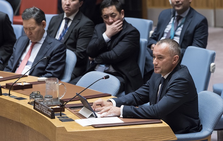 Nickolay Mladenov, UN Special Coordinator for the Middle East Peace Process and Personal Representative of the Secretary-General to the Palestine Liberation Organization and the Palestinian Authority, briefs the Security Council on the situation in the Middle East, including the Palestinian question.