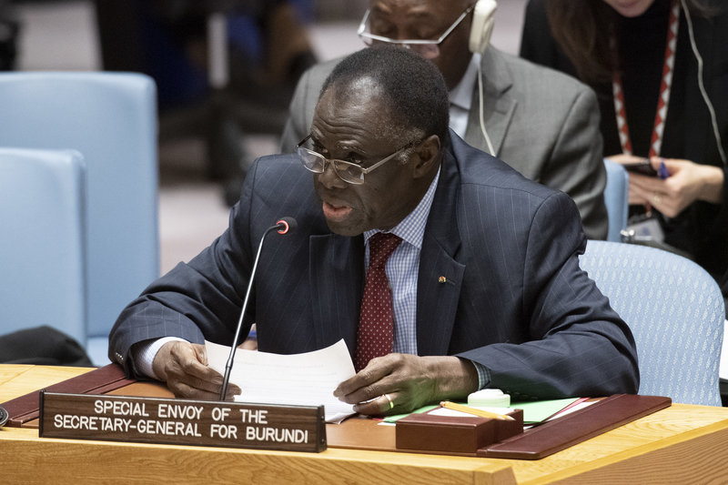 Michel Kafando, Special Envoy of the Secretary‑General for Burundi, briefs the Security Council meeting on the situation in Burundi. UN Photo/Eskinder Debebe