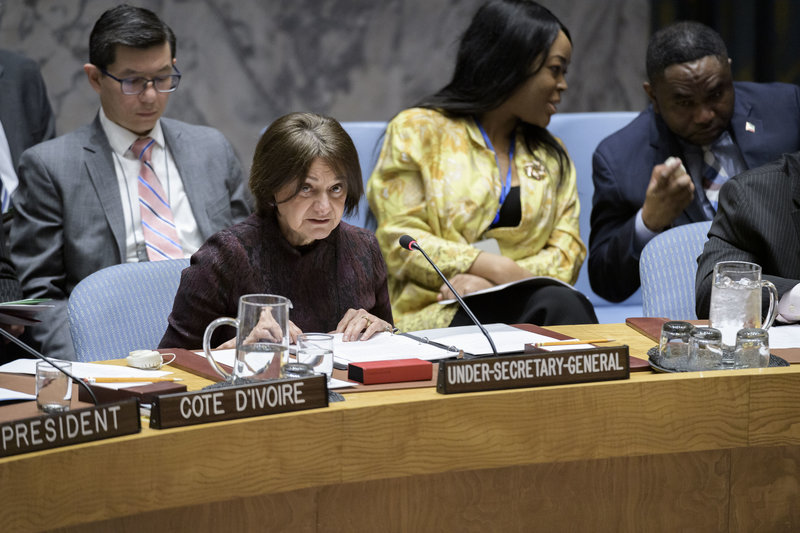 Rosemary A. DiCarlo, Under-Secretary-General for Political and Peacebuilding Affairs, briefs the Security Council open debate on Addressing the Impact of Climate-Related Disasters on International Peace and Security. 