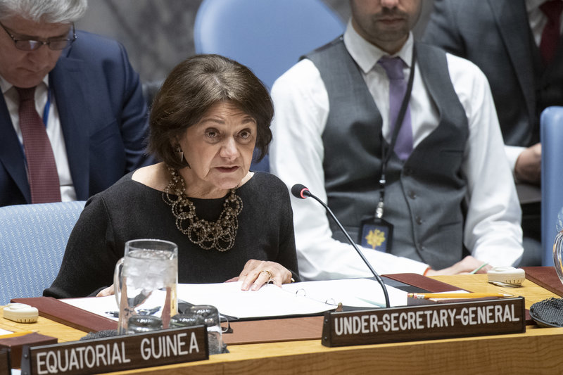 Rosemary DiCarlo, Under-Secretary-General for Political and Peacebuilding Affairs, briefs the Security Council. UN Photo/Eskinder Debebe