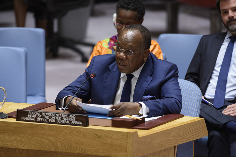 François Loucény Fall, Special Representative of the Secretary-General and Head of the United Nations Regional Office for Central Africa, briefs the Security Council meeting on the Central African region.