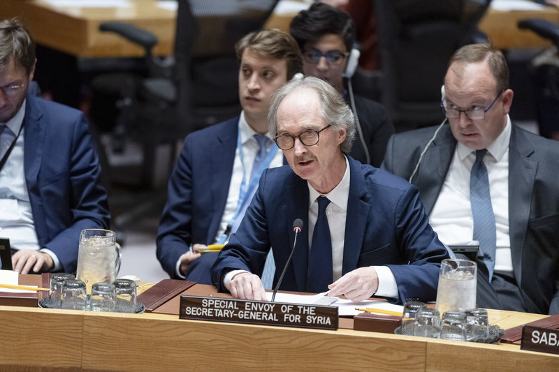 Geir O. Pedersen briefing the Security Council. UN Photo/Rick Bajornas