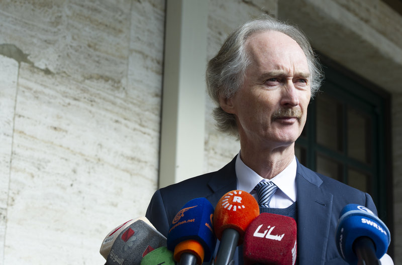 Geir O. Pedersen, Special Envoy of the Secretary-General for Syria, at a press conference in Geneva. UN Photo/Violaine Martin