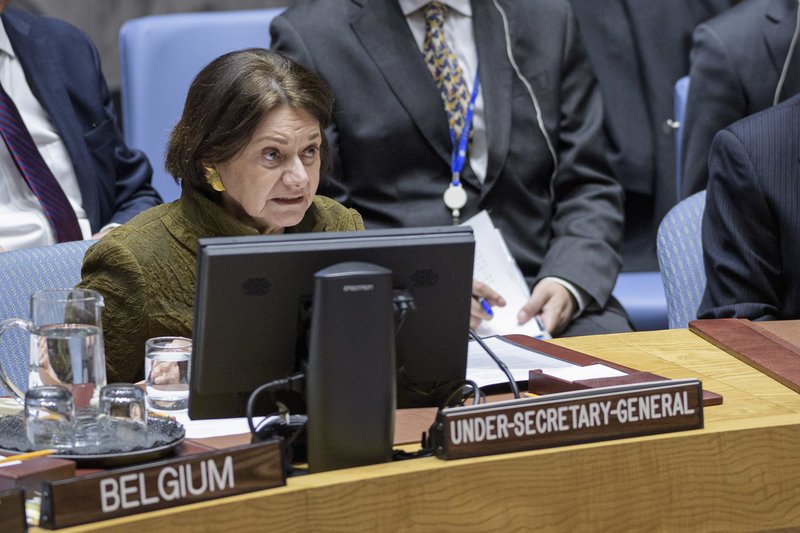 Rosemary DiCarlo, Under-Secretary-General for Political Affairs, briefs the Security Council on Ukraine on 18 February 2020. UN Photo/Manuel Elias