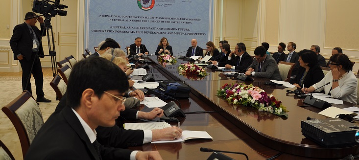 Special Representative Gherman is seen chairing a meeting on water issues in Central Asia. 