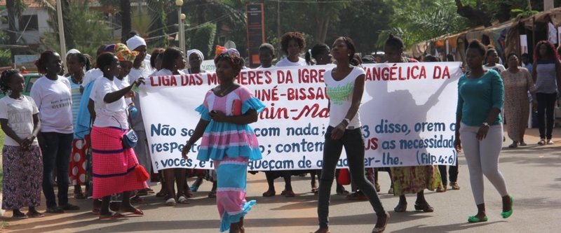 Women march in Bissau on Women's Day 2016.
