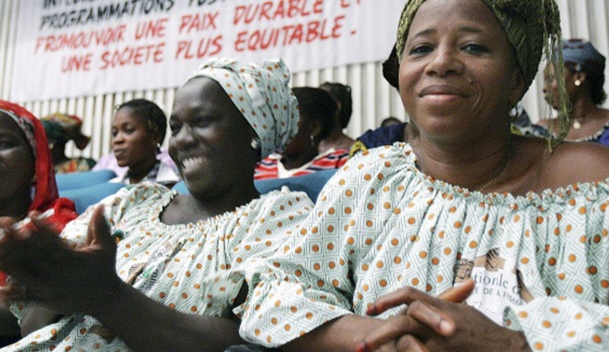 Women from all over Côte d'Ivoire gather to celebrate International Women's Day at the Palais de la Culture in Abidjan.