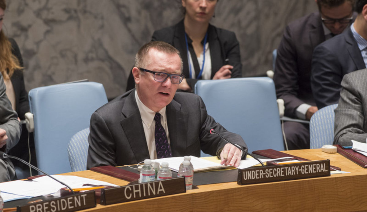 Jeffrey Feltman, Under-Secretary-General for Political Affairs, briefs the Security Council at its meeting on the situation in the Middle East, including the Palestinian question.