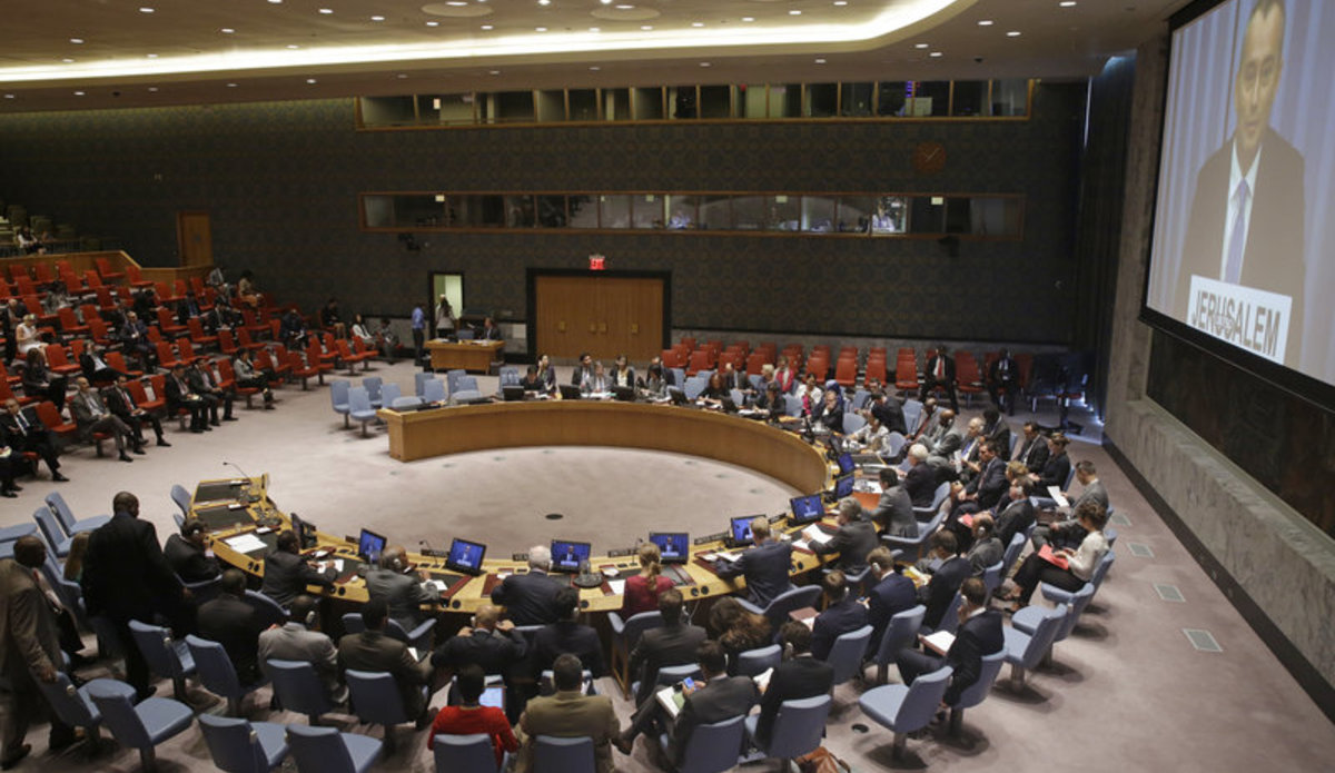 A wide view of the Security Council meeting to discuss the tense situation in Jerusalem arising from a series of violent incidents at the site of the al-Aqsa Mosque. The Council was briefed by Nickolay Mladenov, UN Special Coordinator for the Middle East Peace Process and Personal Representative of the Secretary-General to the Palestine Liberation Organization and the Palestinian Authority, via video teleconference.