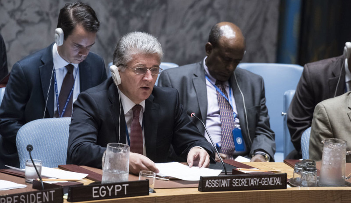 Miroslav Jenča, Assistant Secretary-General for Political Affairs, addresses the Security Council meeting on the situation in the Middle East, including the Palestinian question.