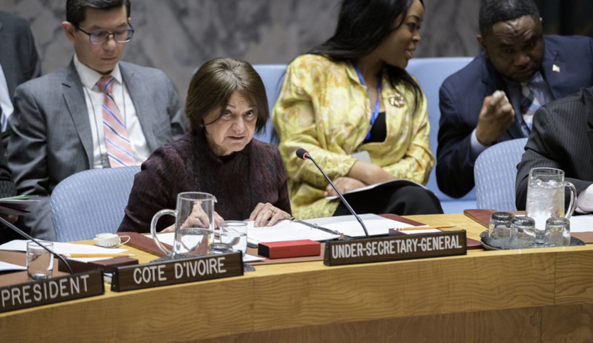 Rosemary A. DiCarlo, Under-Secretary-General for Political and Peacebuilding Affairs, briefs the Security Council open debate on Addressing the Impact of Climate-Related Disasters on International Peace and Security. 