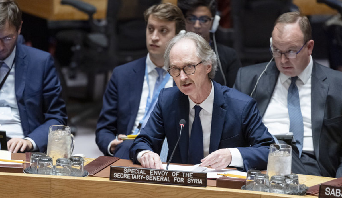 Geir O. Pedersen briefing the Security Council. UN Photo/Rick Bajornas