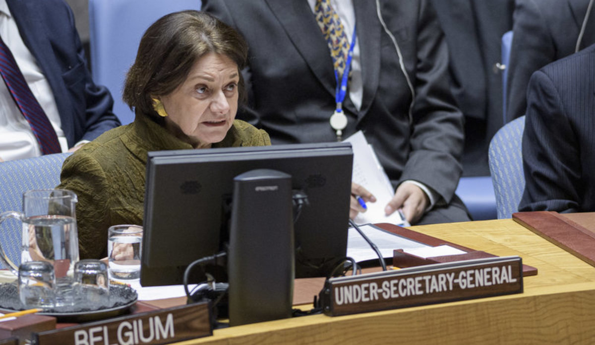 Rosemary DiCarlo, Under-Secretary-General for Political Affairs, briefs the Security Council on Ukraine on 18 February 2020. UN Photo/Manuel Elias