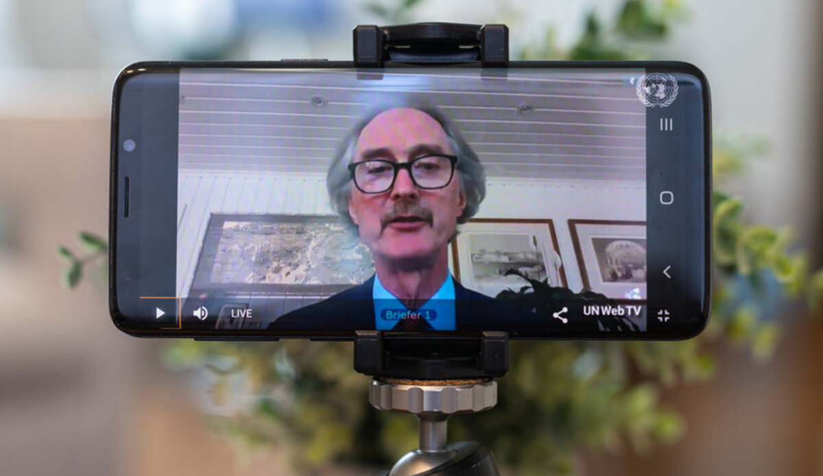 Special Envoy Geir O. Pedersen briefing on the situation in Syria. Photo: DPPA/Eivind Oskarson