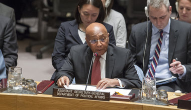 Tayé-Brook Zerihoun, Assistant Secretary-General for Political Affairs, briefs the Security Council on the situation in the Democratic People’s Republic of Korea (DPRK). The briefing took place after the Council took a vote to adopt the provisional agenda for the meeting. The result of the vote was 11 for, 2 against (China and Russian Federation) and 2 abstentions (Chad and Nigeria).