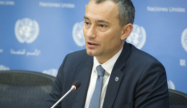 Nickolay Mladenov, UN Special Coordinator for the Middle East Peace Process and Personal Representative of the Secretary-General to the Palestine Liberation Organization and the Palestinian Authority, briefs journalists after the Security Council meeting.