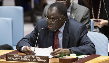 Michel Kafando, Special Envoy of the Secretary‑General for Burundi, briefs the Security Council meeting on the situation in Burundi. UN Photo/Eskinder Debebe