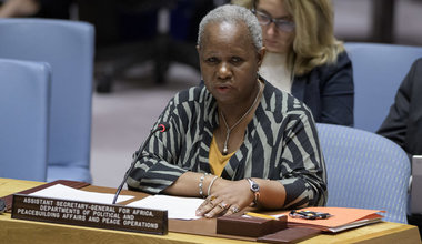 Bintou Keita, Assistant Secretary-General for Africa, Departments of Political and Peacebuilding Affairs and Peace Operations, briefs the Security Council meeting on the situation in Guinea-Bissau. UN Photo/Manuel Elias