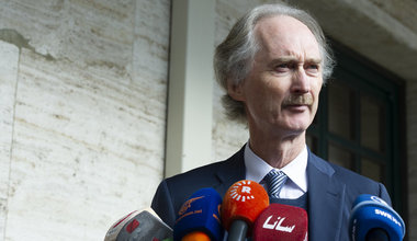 Geir O. Pedersen, Special Envoy of the Secretary-General for Syria, at a press conference in Geneva. UN Photo/Violaine Martin